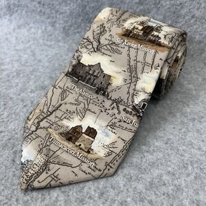 Tie Tales Texas Missions Silk Necktie Alamo Scenic Map Travel Souvenir 69" x 4"